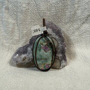 Artisan Ruby Fuchsite Copper Wire Wrapped Natural Gemstone Handmade Pendant